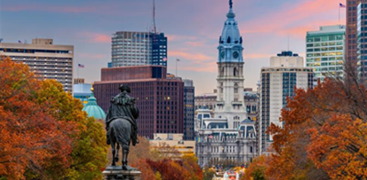 Philadelphia skyline in fall